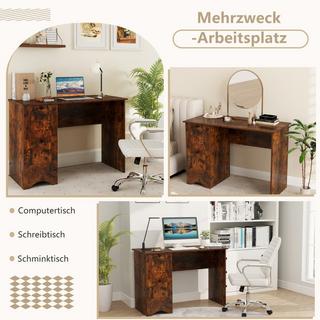 B2X  Table d'ordinateur avec 2 tiroirs, bureau, table de jeu robuste, coiffeuse, table pour ordinateur portable, marron 