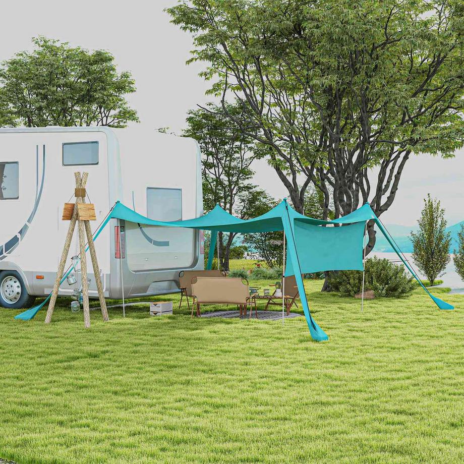 Northio Sonnenschutzdach Wasserdichtes Sonnensegel 3X3X2M Mit Stahlstangen, Schaufel & Tragetasche, Für Camping, Reisen, Picknicks  