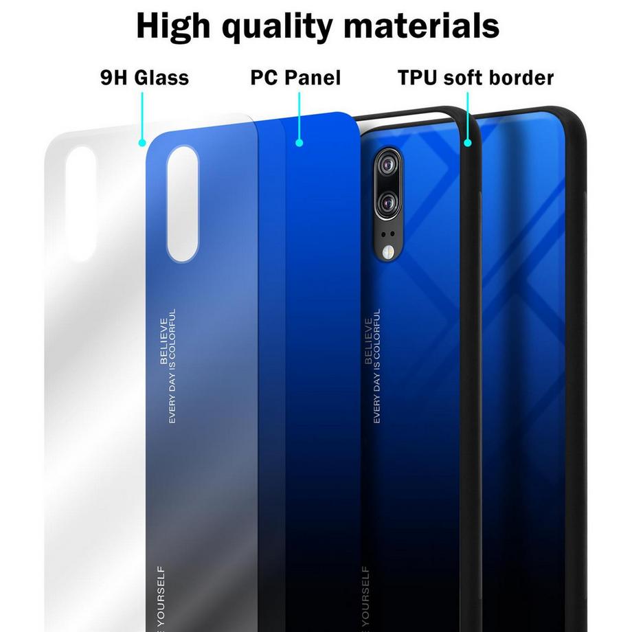 Cadorabo  Housse compatible avec Huawei P20 - Coque de protection bicolore en silicone TPU et dos en verre trempé 