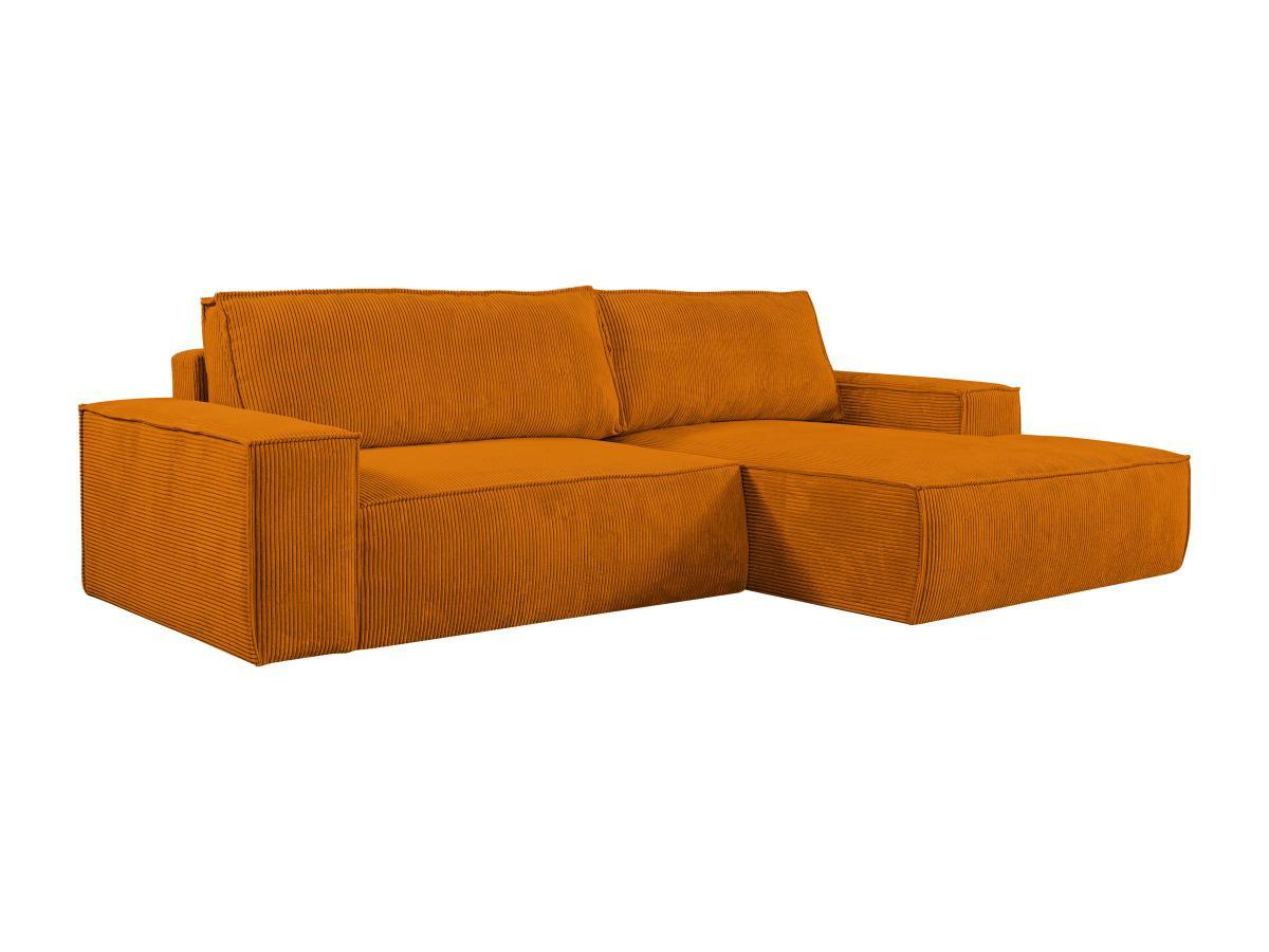 Vente-unique Ecksofa mit Schlaffunktion - Ecke rechts - Cord - Hellorange - AMELIA  