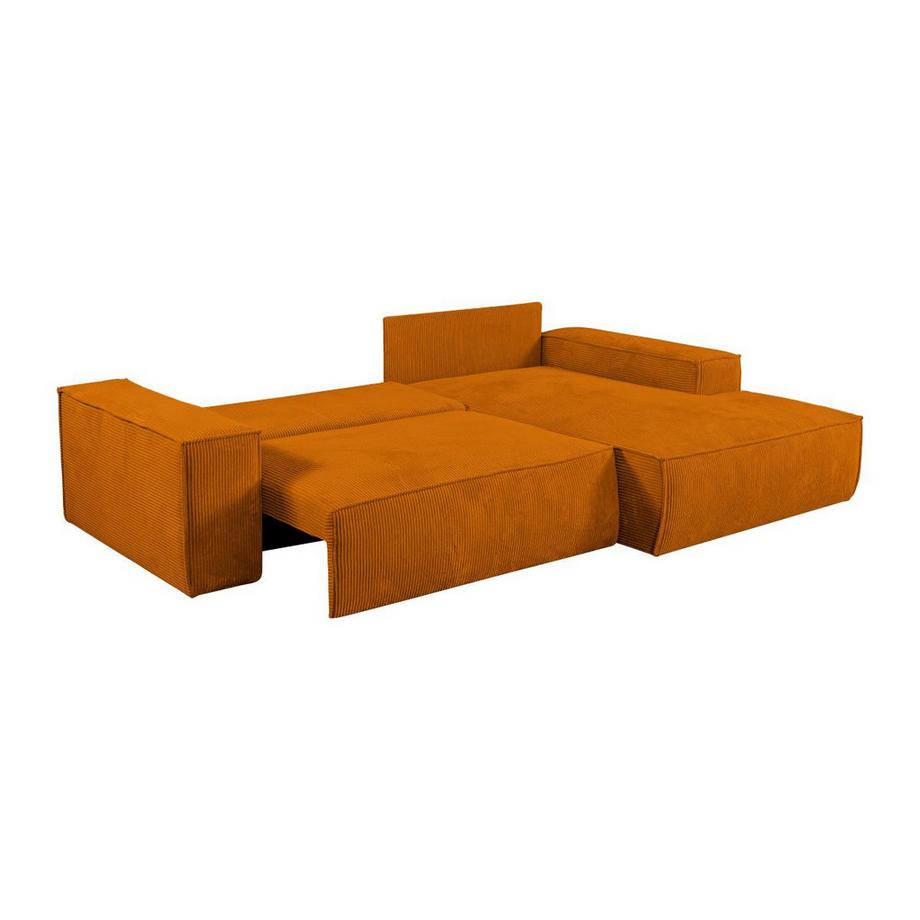 Vente-unique Ecksofa mit Schlaffunktion - Ecke rechts - Cord - Hellorange - AMELIA  