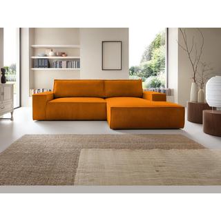 Vente-unique Ecksofa mit Schlaffunktion - Ecke rechts - Cord - Hellorange - AMELIA  