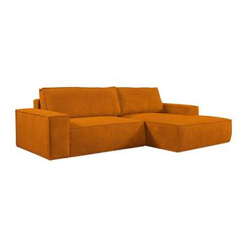 Ecksofa mit Schlaffunktion - Ecke rechts - Cord - Hellorange - AMELIA