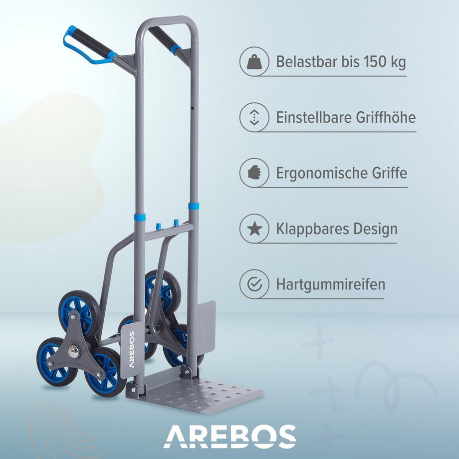 Arebos  Treppensteiger Sackkarre Transportkarre 150kg klappbar 