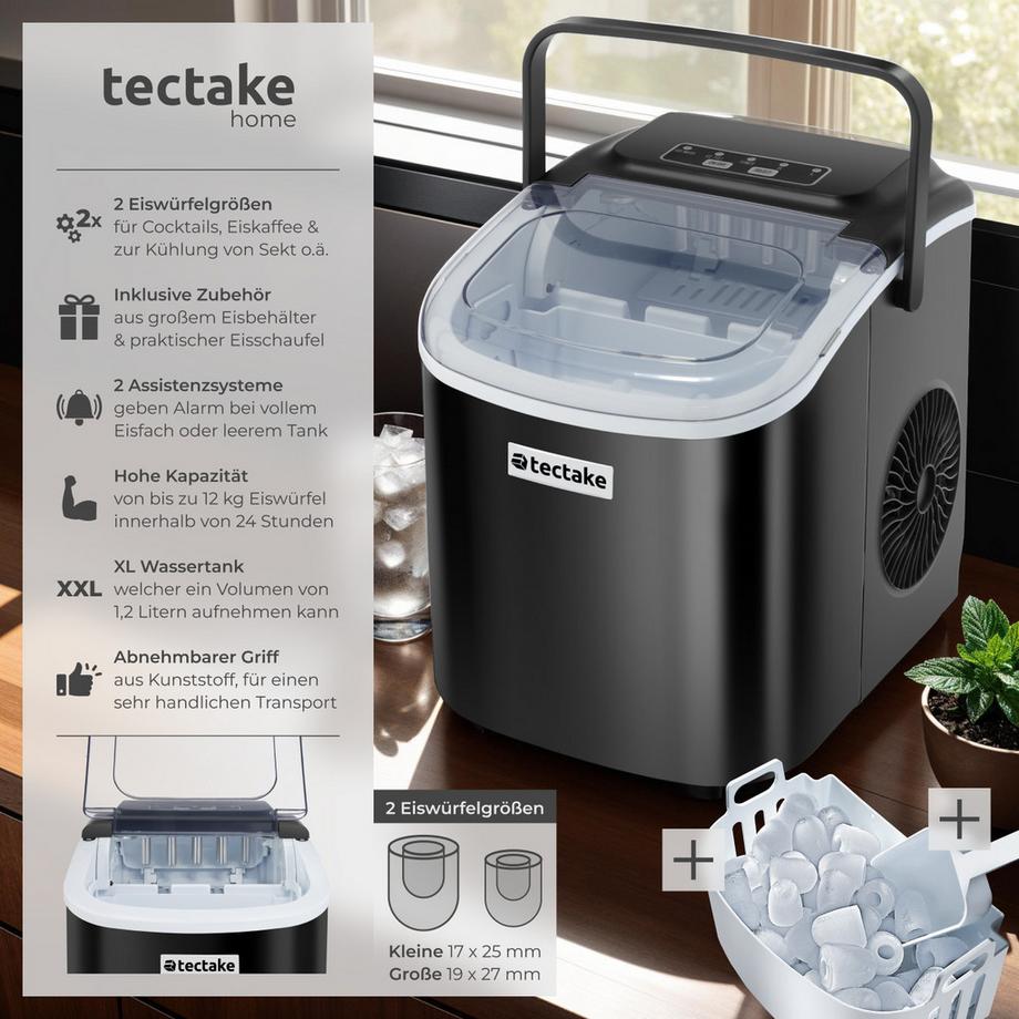 Tectake Machine à glaçons ARCTIC réservoir d'eau de 1,2 L avec 2 tailles de glaçons  
