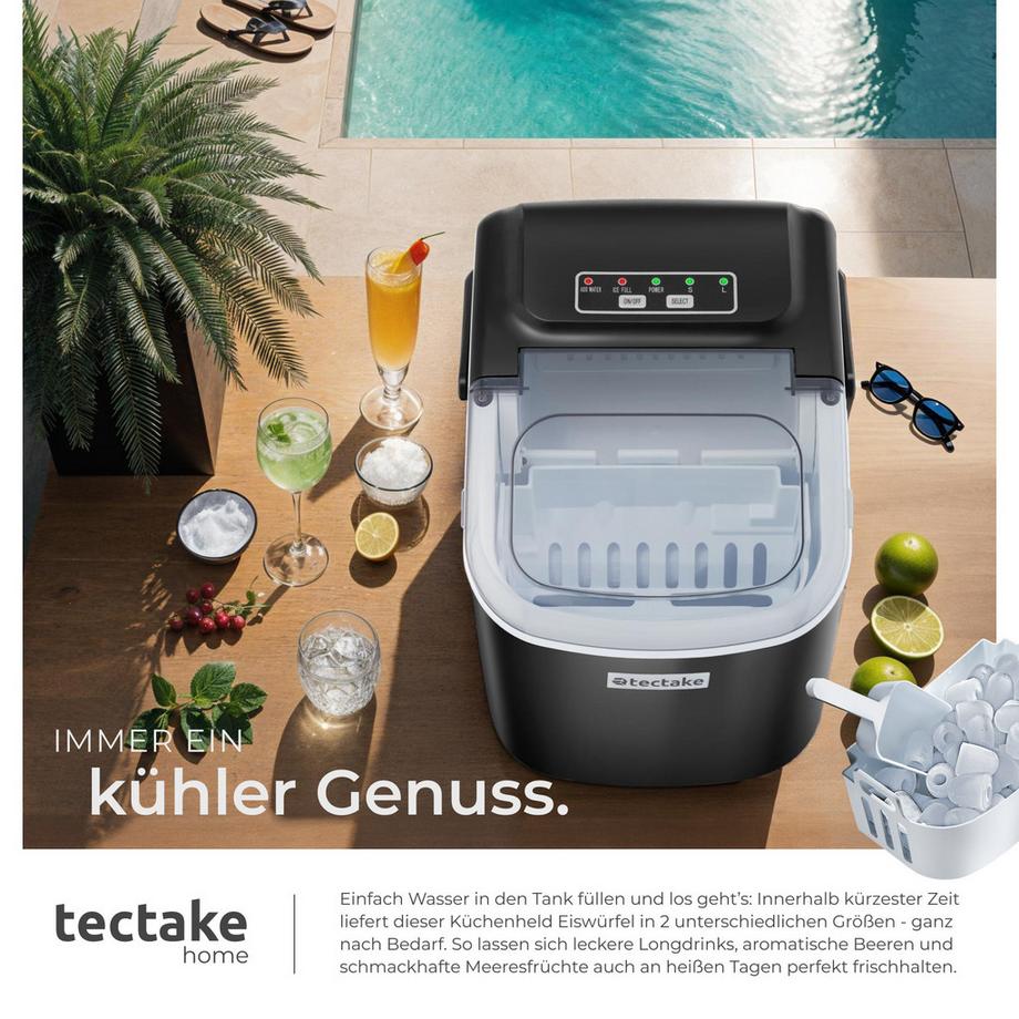 Tectake Machine à glaçons ARCTIC réservoir d'eau de 1,2 L avec 2 tailles de glaçons  