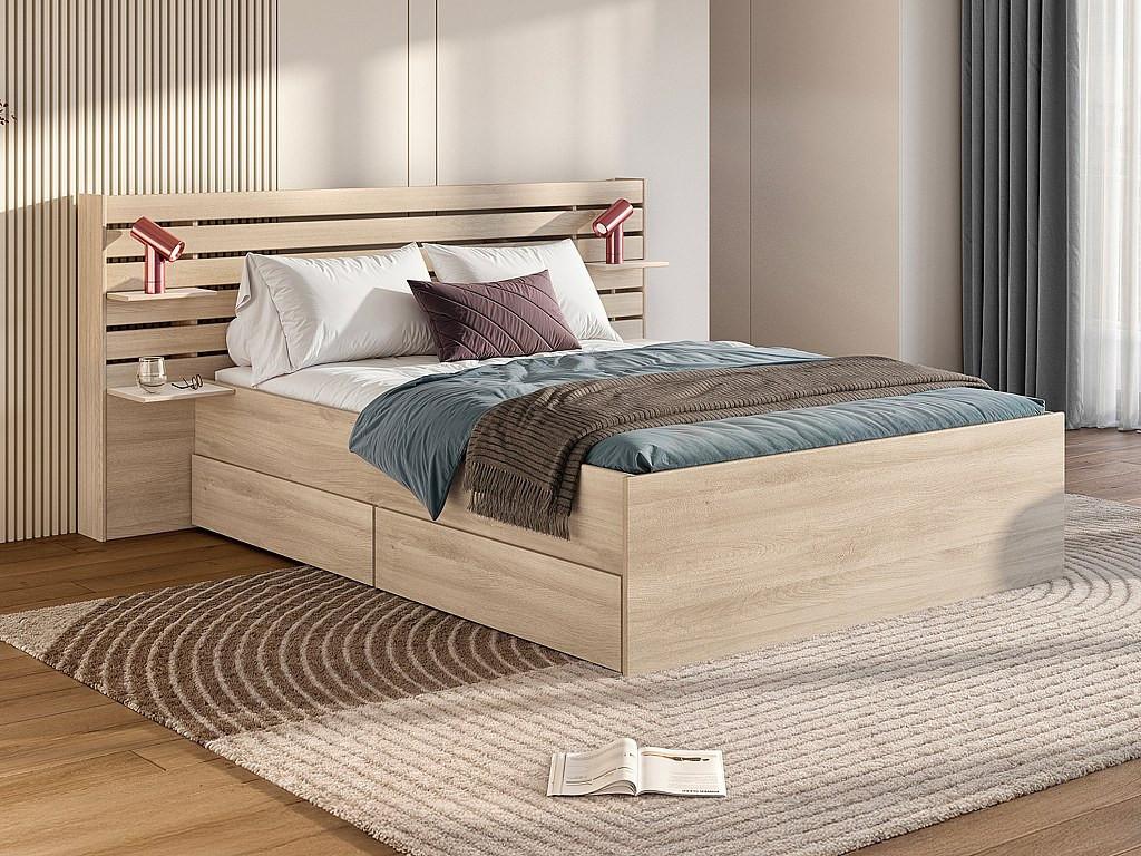 Vente-unique Bett 140 x 190/200 cm mit Lattenrost + Matratze - Naturfarben - TENALIA II  