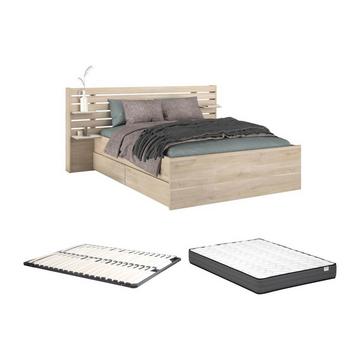 Bett 140 x 190/200 cm mit Lattenrost + Matratze - Naturfarben - TENALIA II