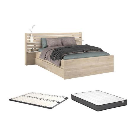 Vente-unique Bett 140 x 190/200 cm mit Lattenrost + Matratze - Naturfarben - TENALIA II  