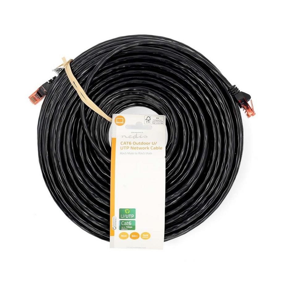 Nedis  Câble réseau CAT6 | RJ45 mâle | RJ45 mâle | U/UTP | 50.0 m | Extérieur | Rond | PE | Noir | Label 