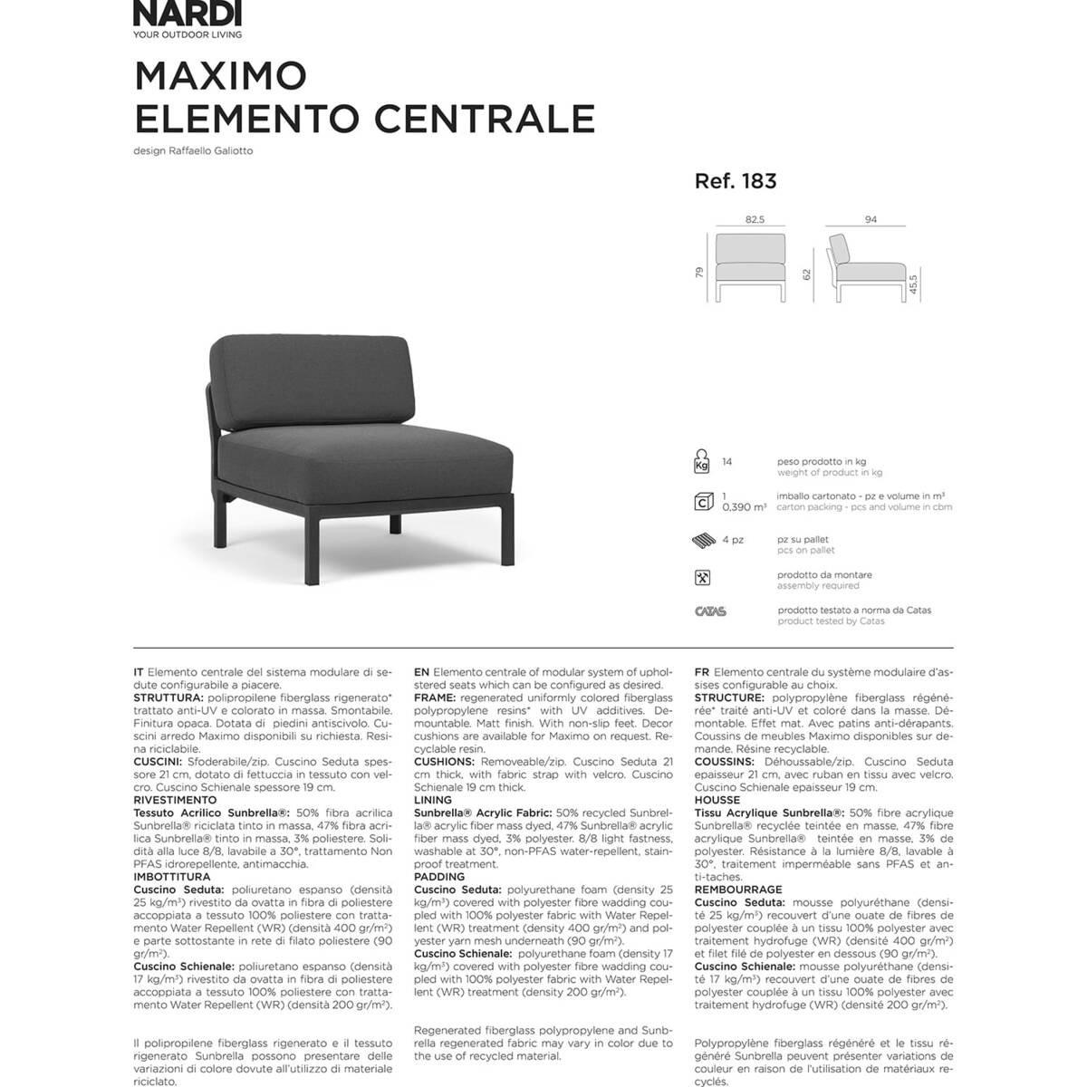 NARDI outdoor Gartenlounge-Mittelelement Maximo weissgrau  