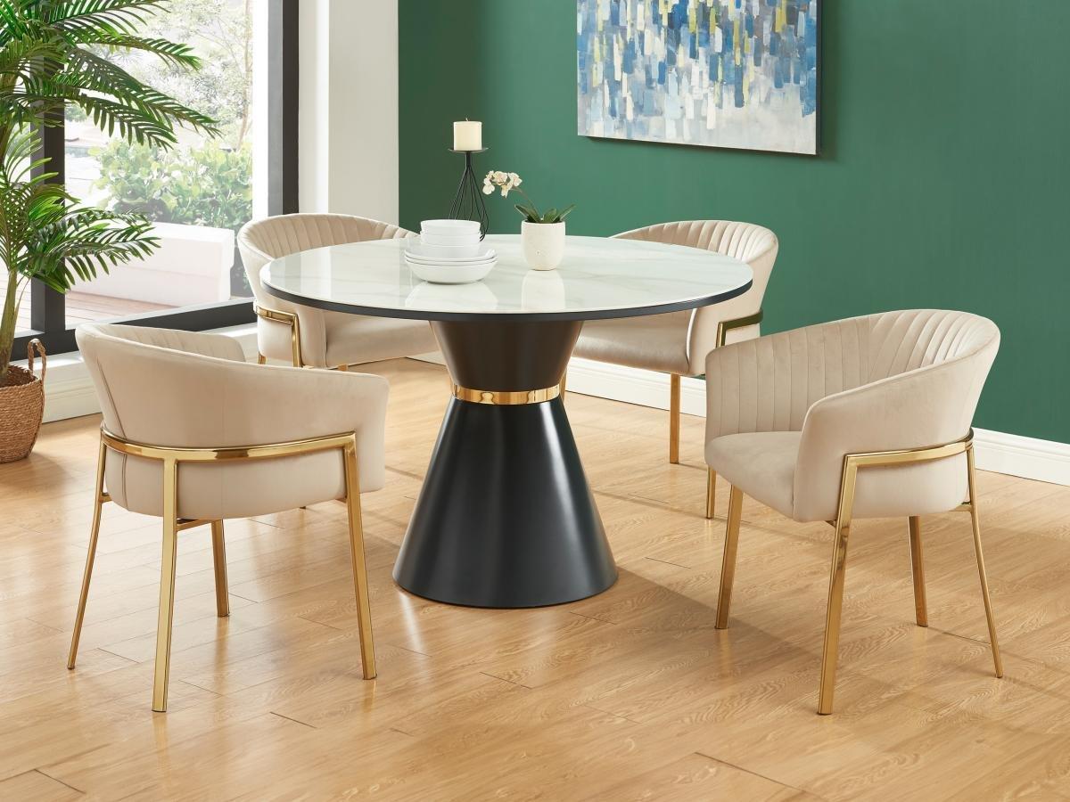 PASCAL MORABITO Stuhl mit Armlehnen 6er-Set - Samt & Goldfarbenes Metall - Beige - ZAOVA von Pascal MORABITO  