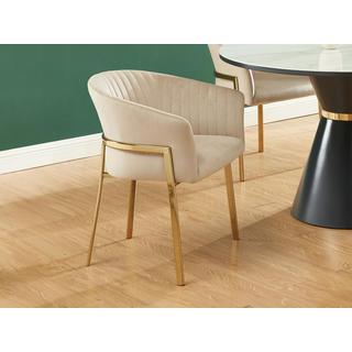 PASCAL MORABITO Stuhl mit Armlehnen 6er-Set - Samt & Goldfarbenes Metall - Beige - ZAOVA von Pascal MORABITO  