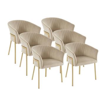 Lot de 6 chaises avec accoudoirs en velours et métal doré - Beige - ZAOVA de Pascal MORABITO