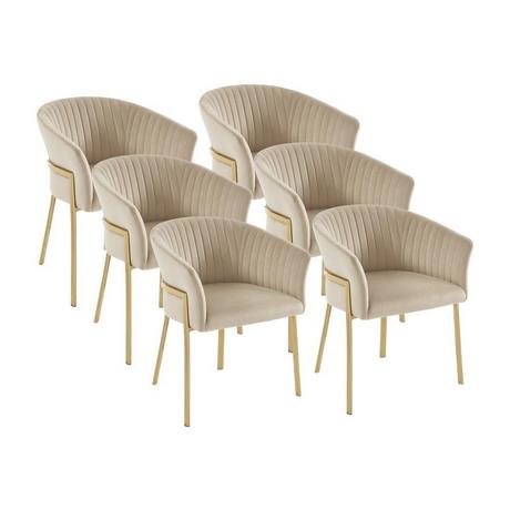 PASCAL MORABITO Lot de 6 chaises avec accoudoirs en velours et métal doré - Beige - ZAOVA de Pascal MORABITO  