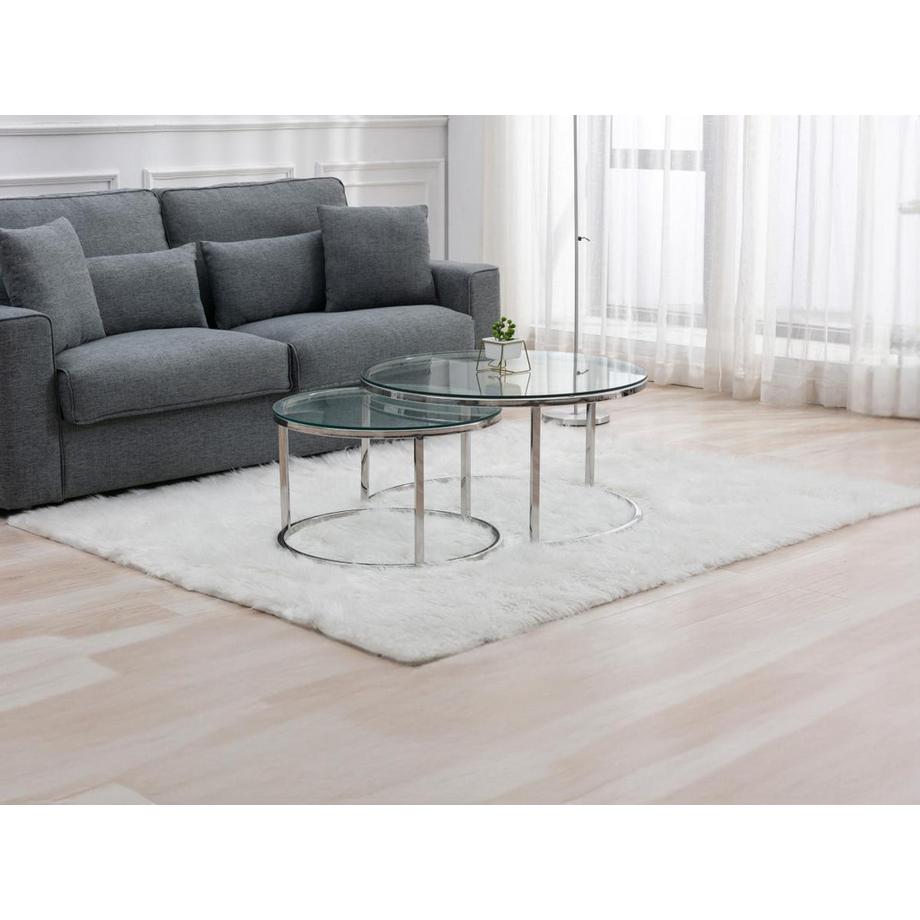 PASCAL MORABITO Tables basses gigognes en verre trempé et acier inoxydable - Argenté - MAEVANE II de Pascal MORABITO  