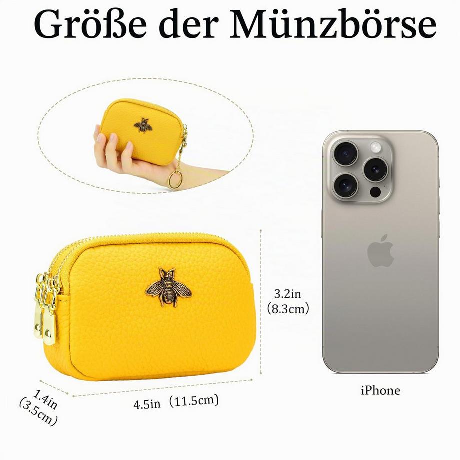 Only-bags.store  Kleine Geldbörse aus Kunstleder für Bargeld, Mini-Geldbörse, doppelte Reißverschlusstasche mit Schlüsselanhänger 