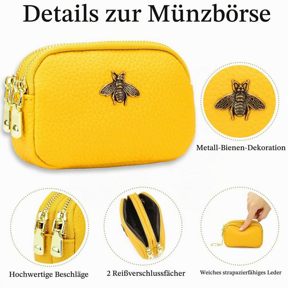 Only-bags.store  Kleine Geldbörse aus Kunstleder für Bargeld, Mini-Geldbörse, doppelte Reißverschlusstasche mit Schlüsselanhänger 