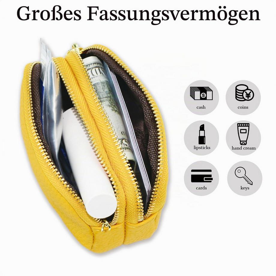 Only-bags.store  Kleine Geldbörse aus Kunstleder für Bargeld, Mini-Geldbörse, doppelte Reißverschlusstasche mit Schlüsselanhänger 
