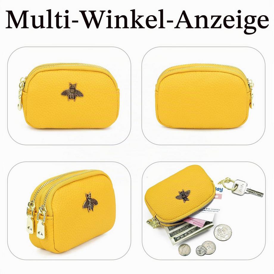 Only-bags.store  Kleine Geldbörse aus Kunstleder für Bargeld, Mini-Geldbörse, doppelte Reißverschlusstasche mit Schlüsselanhänger 