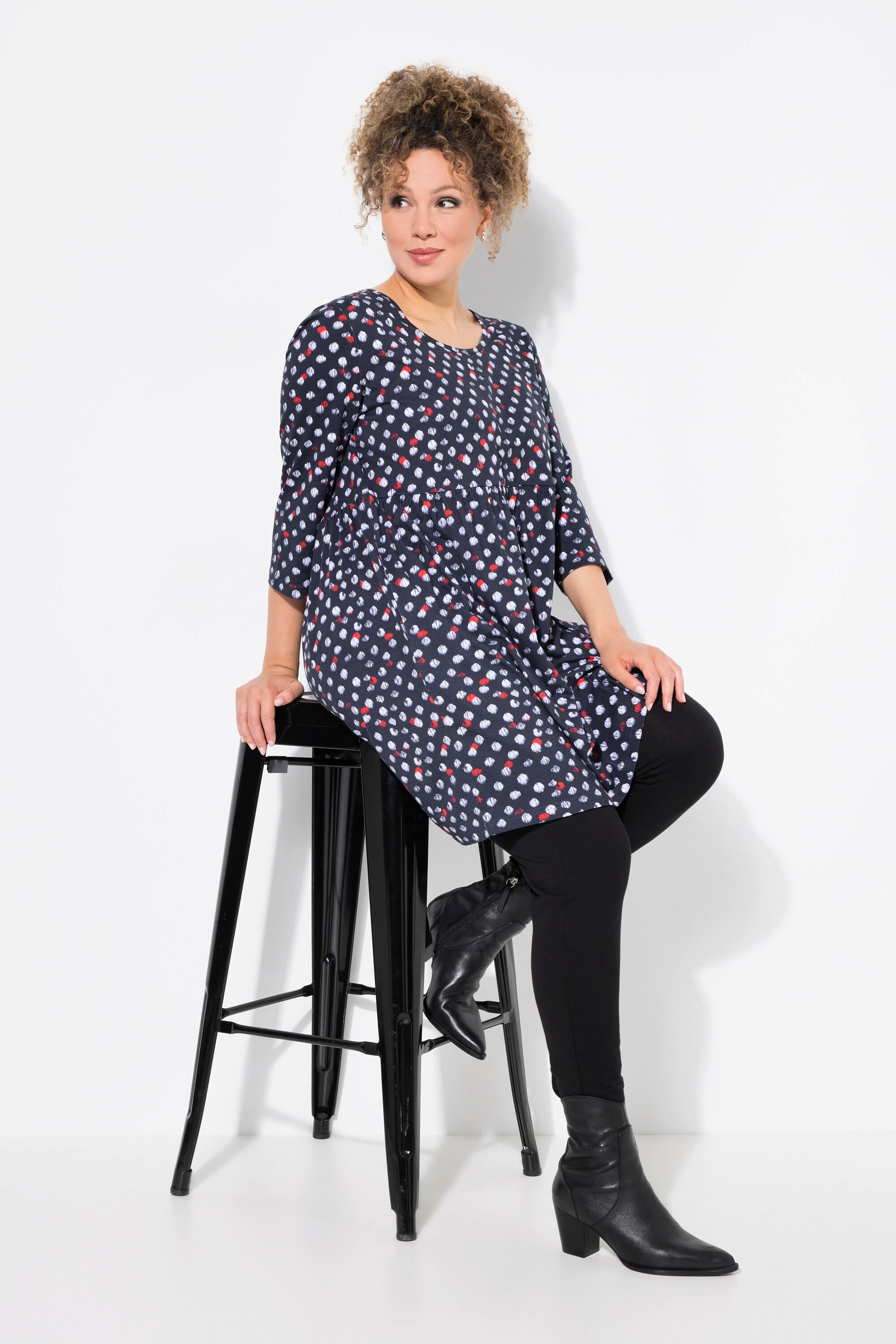 Ulla Popken  Longshirt, Punkte, A-Linie, Rundhals, 3/4-Arm 