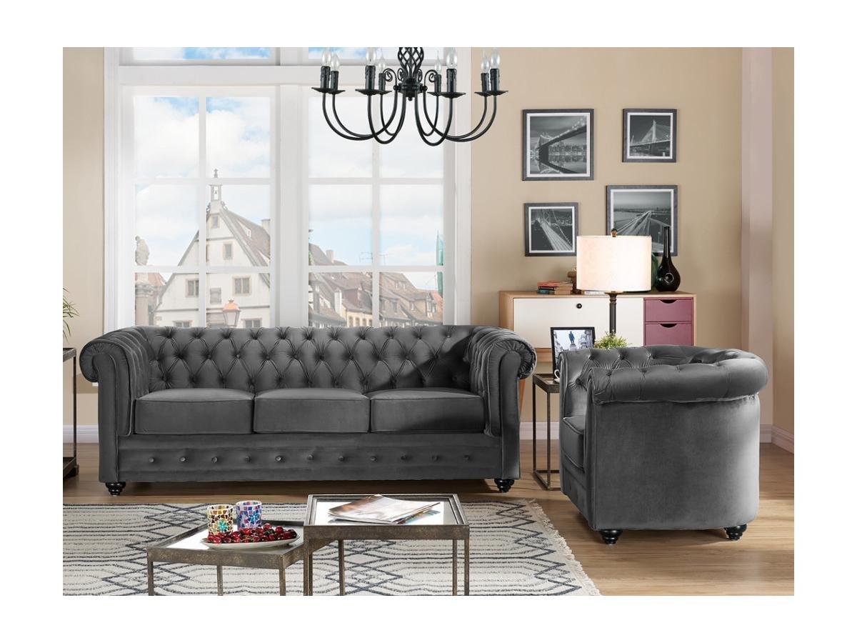 Vente-unique Couchgarnitur 3+1 CHESTERFIELD Samt  