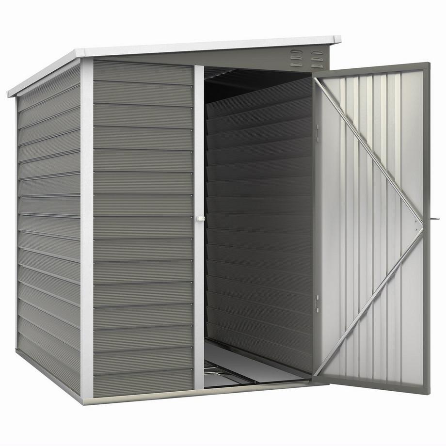 Northio  Metall Gerätehaus 2,3m² 142x184x181cm Geräteschuppen mit Fundament Pultdach Fenster abschließbar Tür Handschuhe wetterfest Gartenhaus Outdoor Garten Schuppen für Garten Hinterhof Hellgrau | 