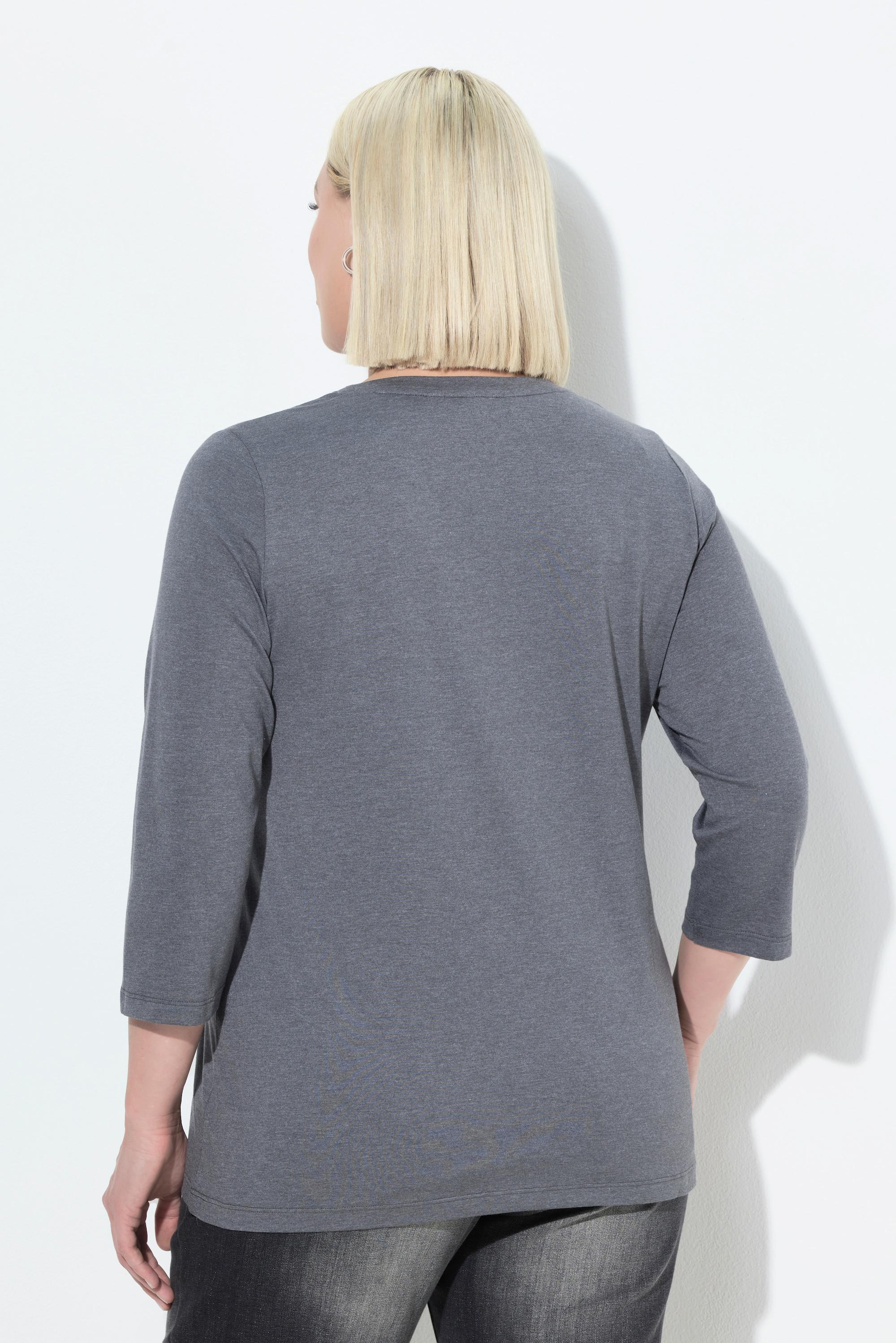 Ulla Popken Classic V-Ausschnitt 3/4-Arm Shirt mit Zipp-Brusttasche  