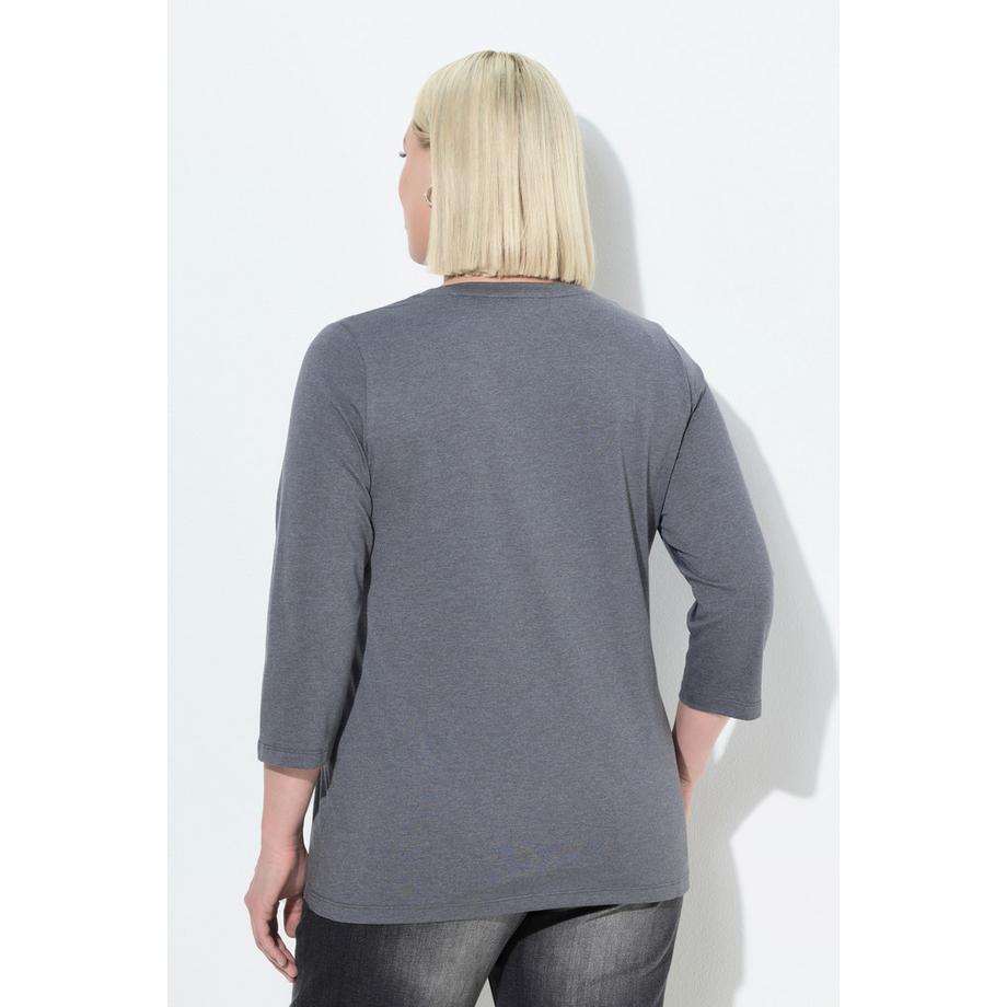 Ulla Popken T-shirt Classique Col V Manches 3/4 avec Poche Poitrine Zippée  