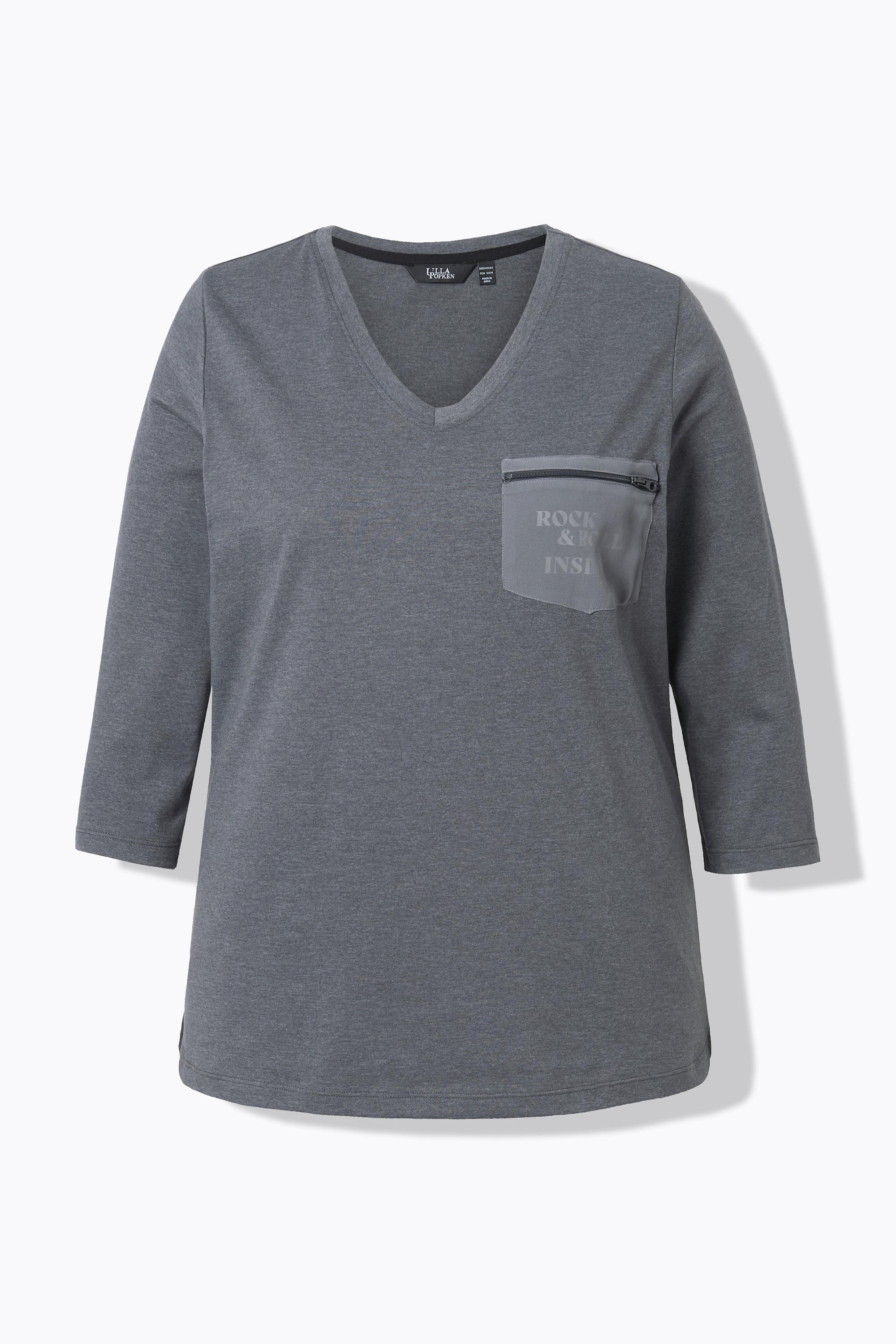Ulla Popken Classic V-Ausschnitt 3/4-Arm Shirt mit Zipp-Brusttasche  