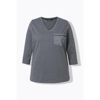 Ulla Popken Classic V-Ausschnitt 3/4-Arm Shirt mit Zipp-Brusttasche  