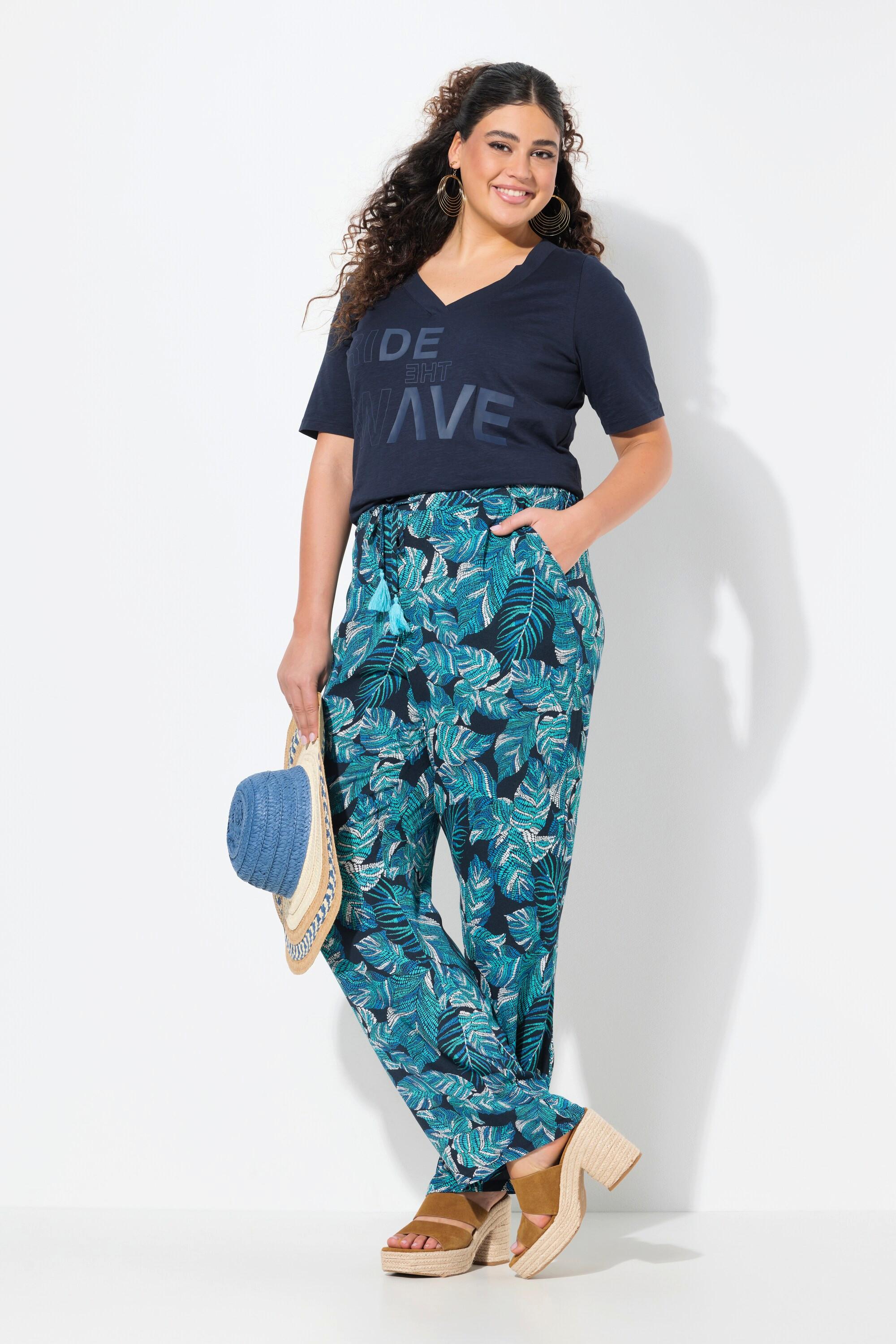 Ulla Popken Pantaloni Rose Gamba Larga Crêpe Cintura Elastica  