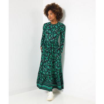 Robe en jersey bohème à motif fleuri en bordure