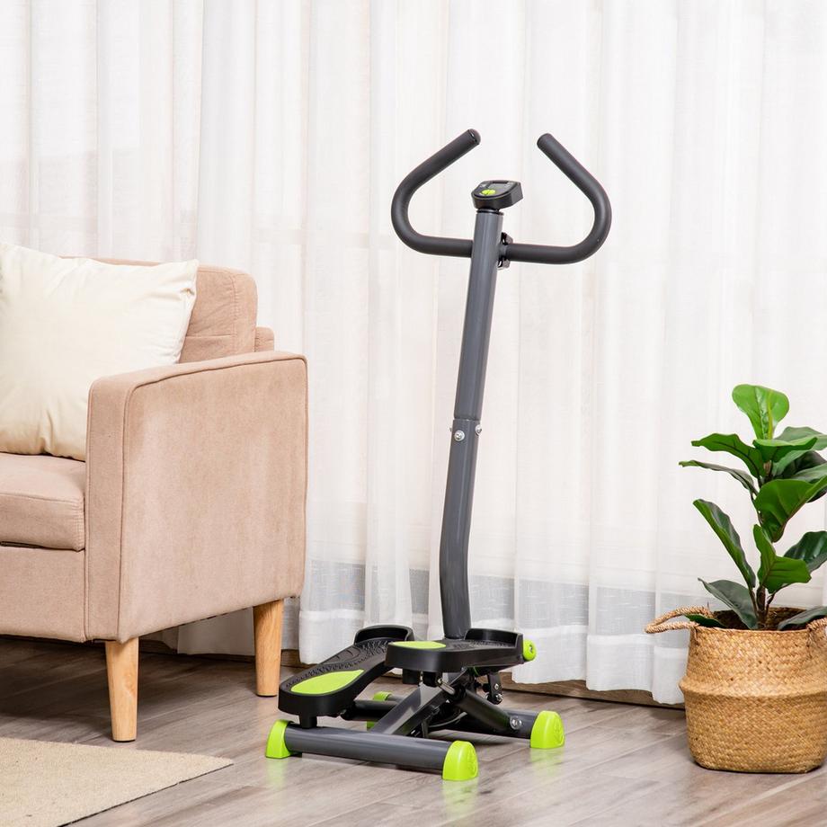 Northio Home Trainer Stepper Fitness Swing Stepper Avec Écran Lcd Et Poignée Jusqu'À 100 Kg Acier Abs Gris + Vert 55 X 44 X 108 Cm  