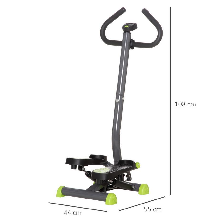 Northio Home Trainer Stepper Fitness Swing Stepper Avec Écran Lcd Et Poignée Jusqu'À 100 Kg Acier Abs Gris + Vert 55 X 44 X 108 Cm  