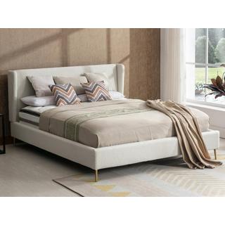 Vente-unique Letto 160 x 200 cm Tessuto effetto bouclette Écru + Materasso - UPILIA  