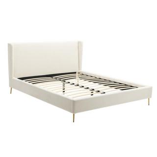 Vente-unique Lit 160 x 200 cm - Tissu effet bouclettes - Ecru + Matelas - UPILIA  