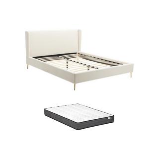 Vente-unique Lit 160 x 200 cm - Tissu effet bouclettes - Ecru + Matelas - UPILIA  