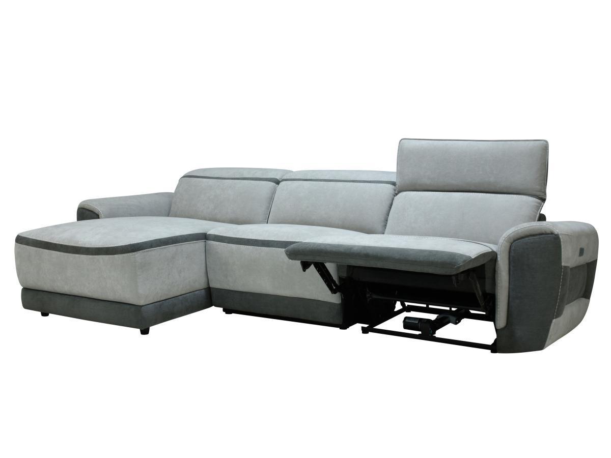 Vente-unique Ecksofa mit elektrischer Relaxfunktion - Ecke links - Stoff - Hellgrau - ORIETTO  