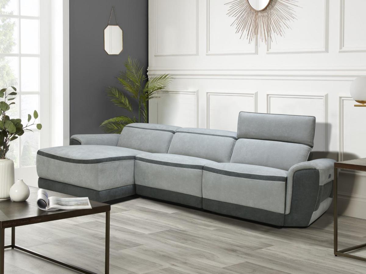 Vente-unique Ecksofa mit elektrischer Relaxfunktion - Ecke links - Stoff - Hellgrau - ORIETTO  