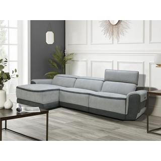 Vente-unique Canapé d'angle gauche relax électrique en tissu gris clair ORIETTO  