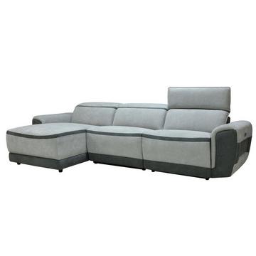 Canapé d'angle gauche relax électrique en tissu gris clair ORIETTO