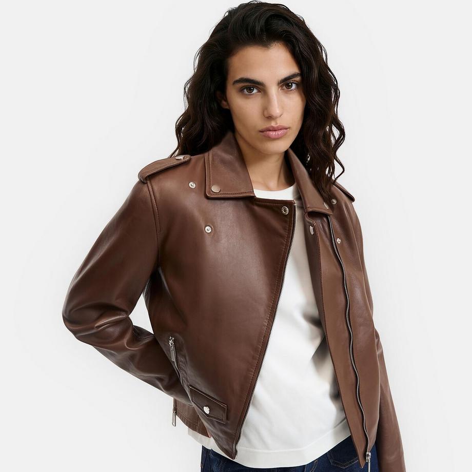 Lederjacke im Biker-Stil mit Reissverschluss