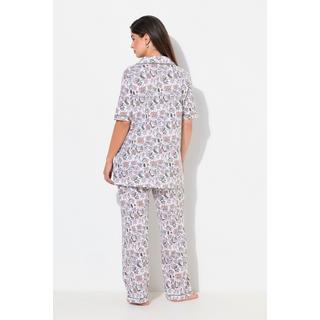 Ulla Popken Pyjama Imprimé Floral Col Revers Manches Courtes Poches  