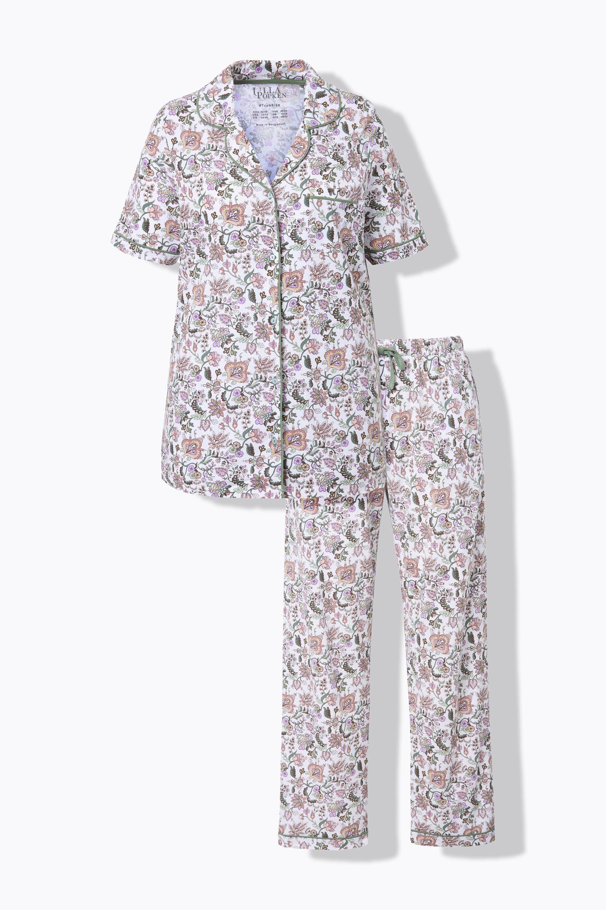 Ulla Popken Pyjama Imprimé Floral Col Revers Manches Courtes Poches  