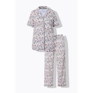 Ulla Popken Pyjama Imprimé Floral Col Revers Manches Courtes Poches  