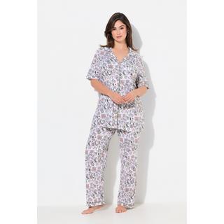 Ulla Popken Pyjama Imprimé Floral Col Revers Manches Courtes Poches  