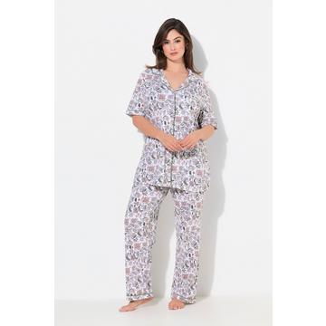 Pigiama con fiori, revers, mezze maniche e tasche