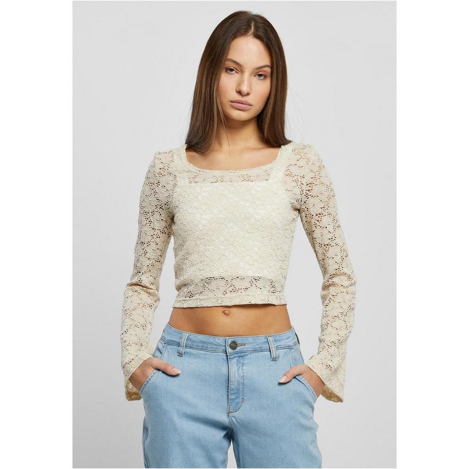 URBAN CLASSICS Spitzenbluse Langarm Slim Fit  