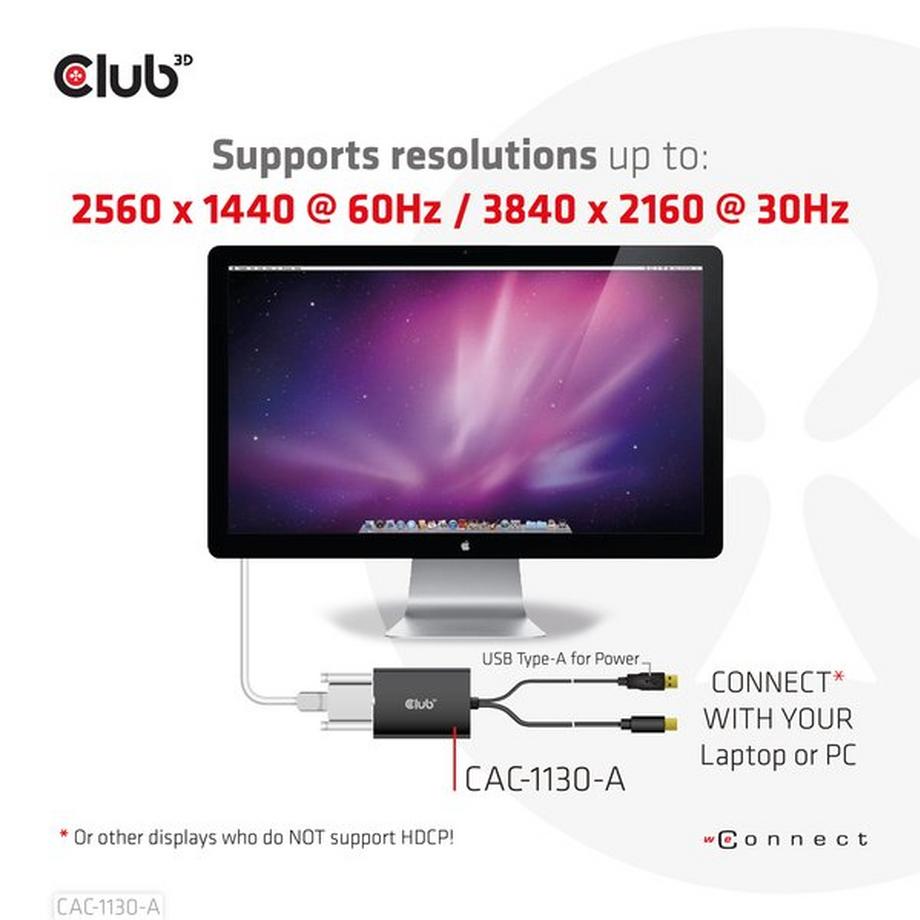 Club3D  Mini DisplayPort to Dual Link DVI, HDCP OFF version for  Cinema Displays Active Adapter 